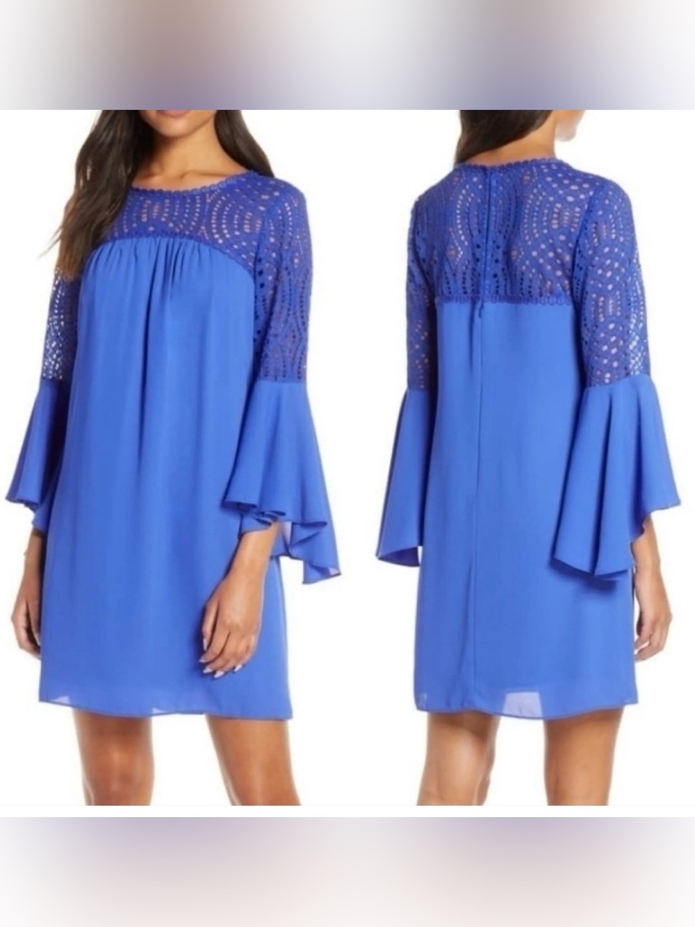 Lilly Pulitzer Royal Blue Crochet Bell Sleeve Amenna Dress 12 Large